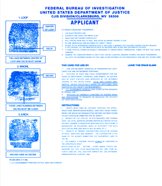 ATF Fingerprint Card